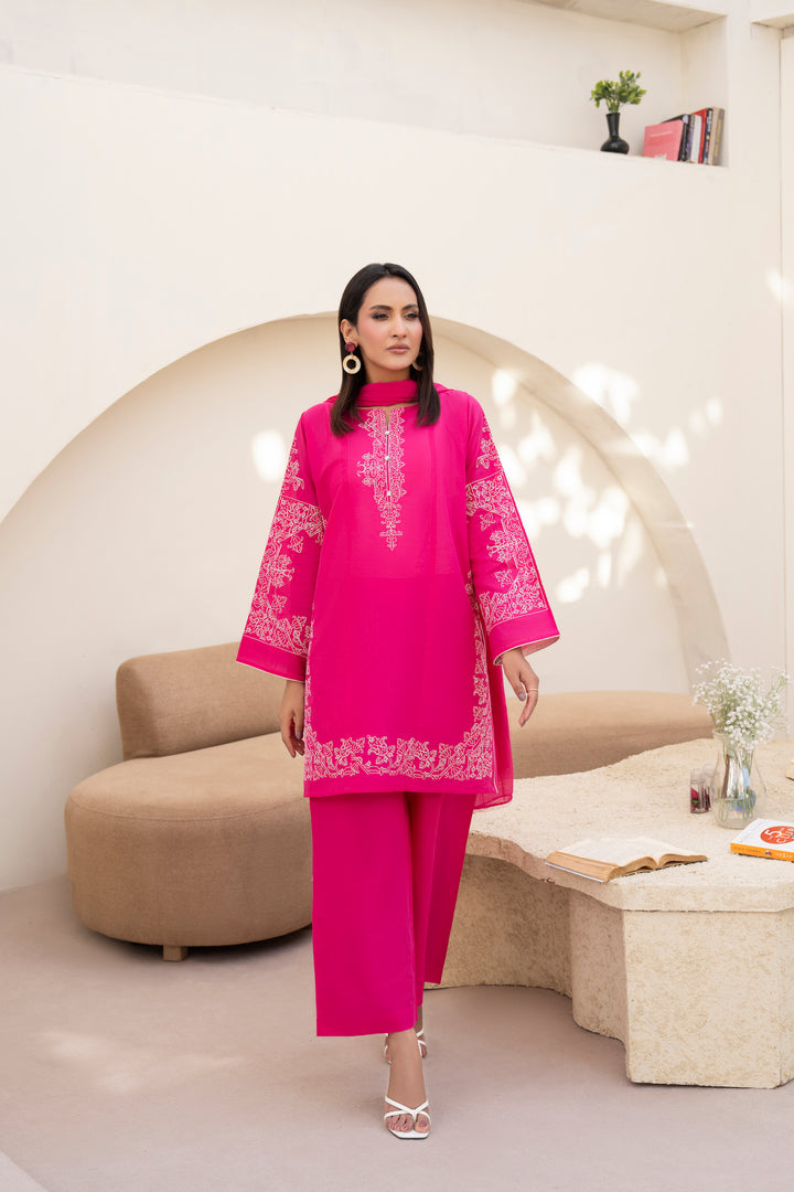 Fuchsia Pink Embroidered 3pc