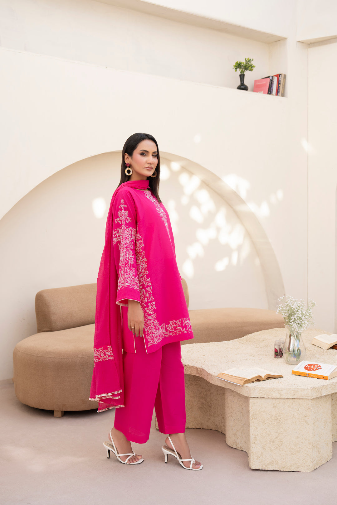 Fuchsia Pink Embroidered 3pc