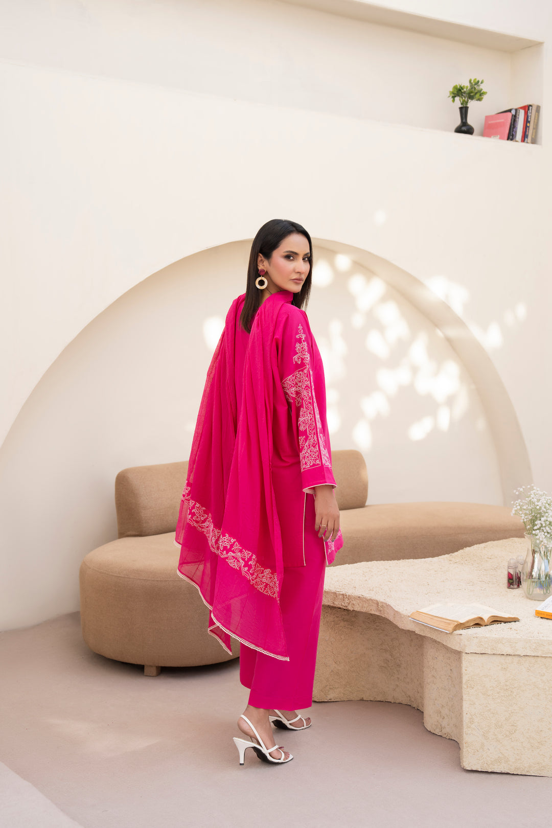 Fuchsia Pink Embroidered 3pc