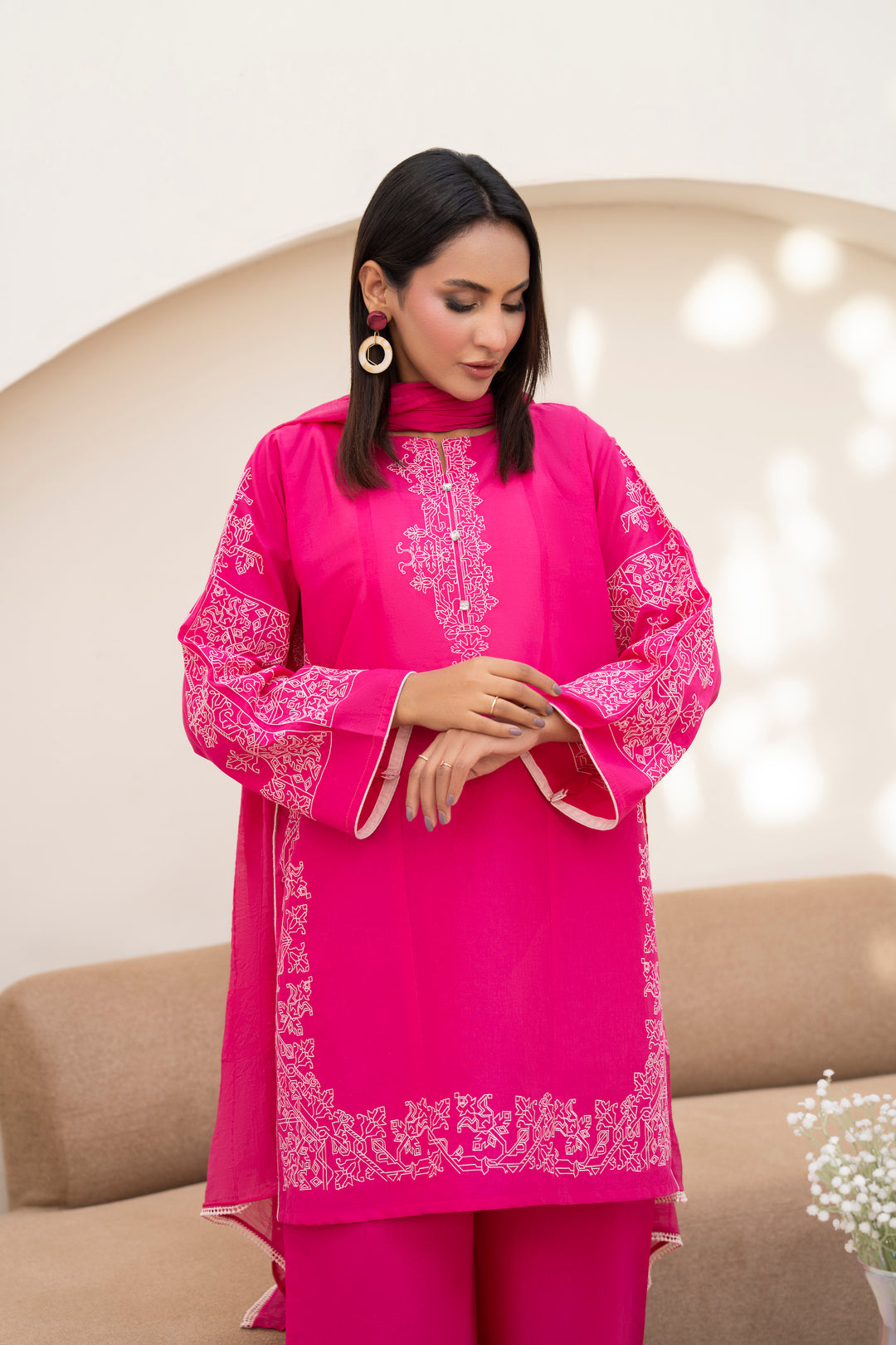 Fuchsia Pink Embroidered 3pc