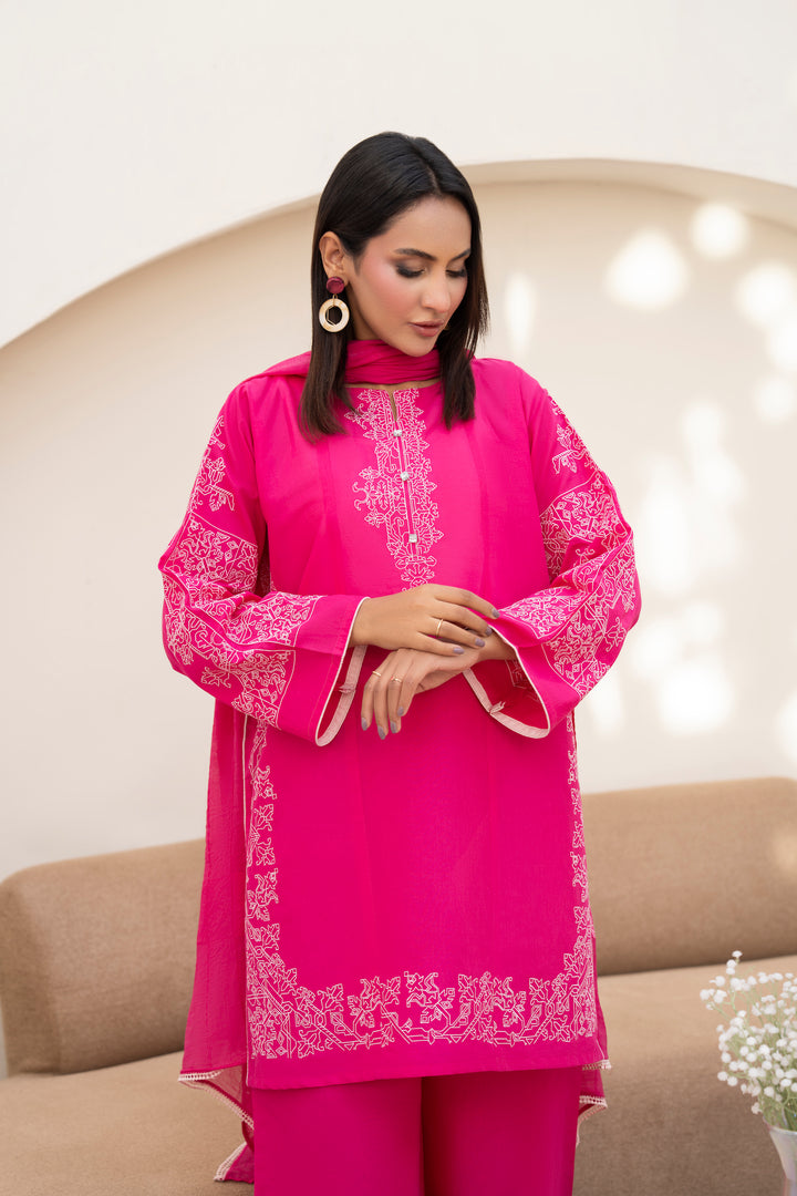 Fuchsia Pink Embroidered 3pc