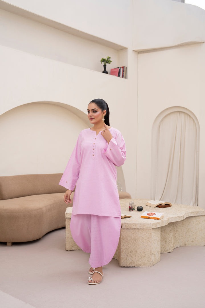 Textured Pink Cotton 2pc