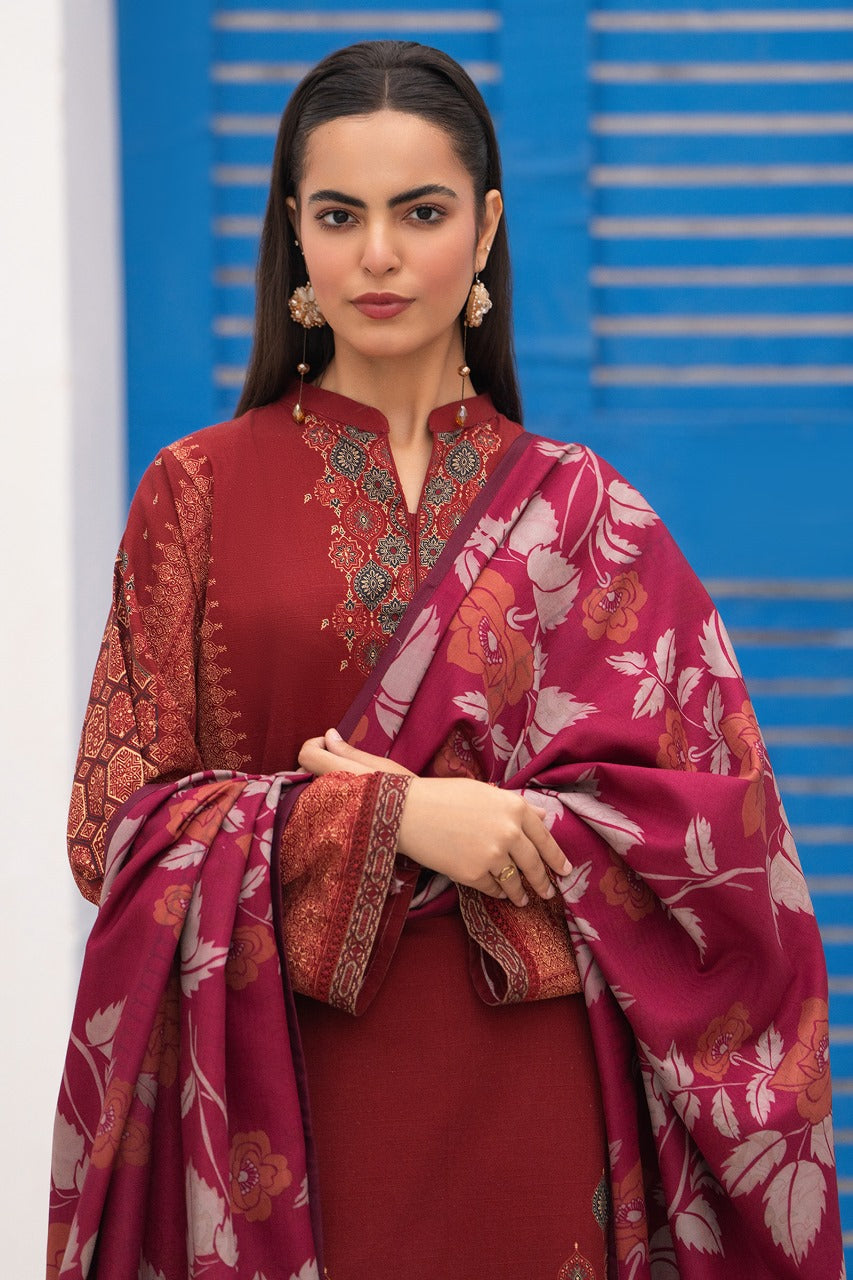 Maroon Digital Print Khaddar 2 PC Suit