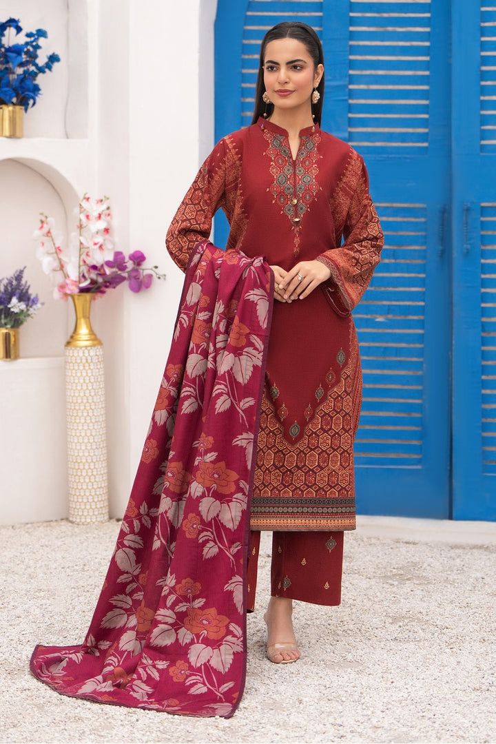 Maroon Digital Print Khaddar 2 PC Suit