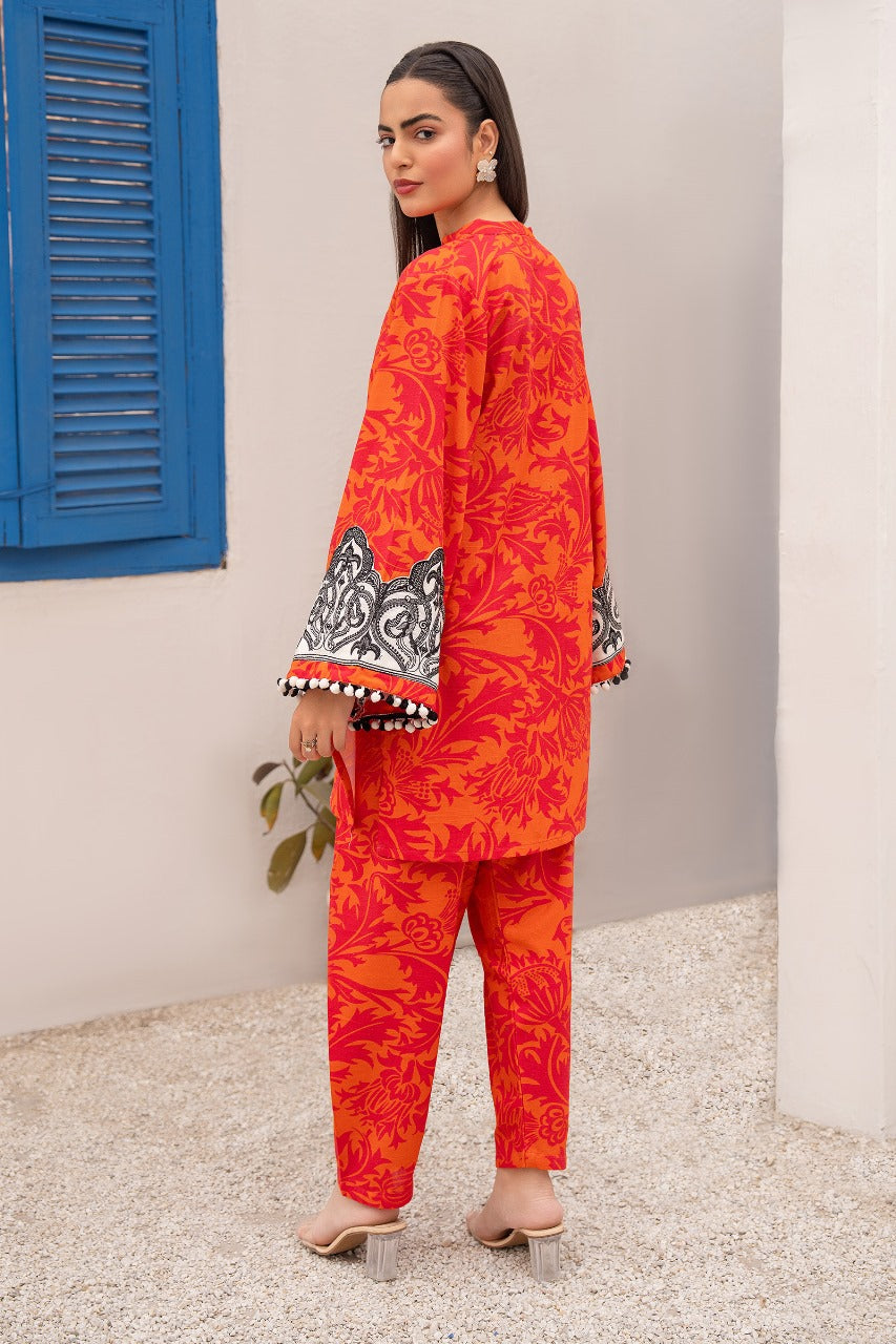 Orange Digital & Embroidered Print Khaddar 2 PC Suit