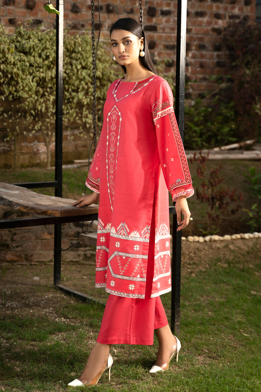 Coral Pink 2 Pc Ready To Wear Khaddar - SH0162