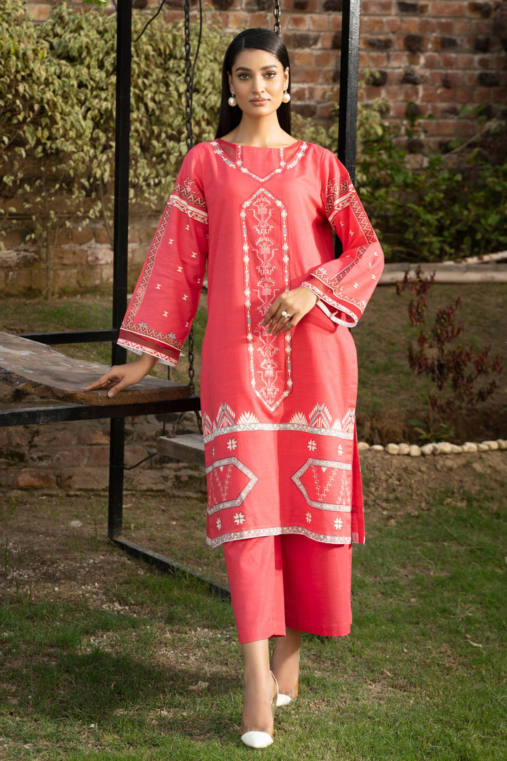 Coral Pink 2 Pc Ready To Wear Khaddar - SH0162