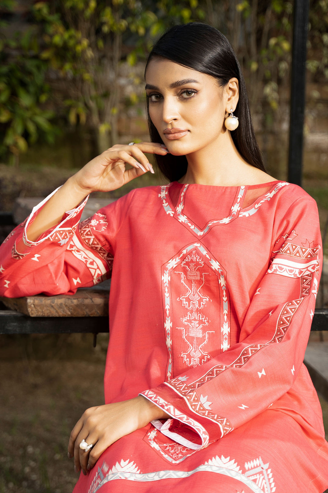 Coral Pink 2 Pc Ready To Wear Khaddar - SH0162