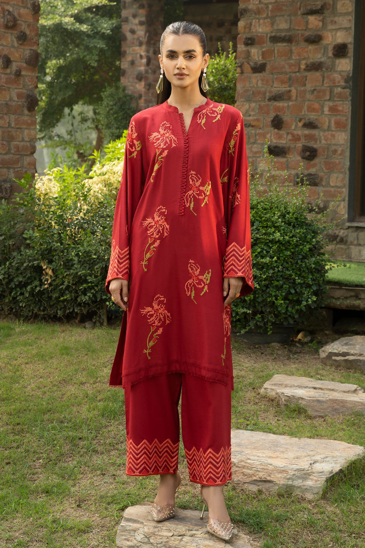 Scarlet Red 2 Pc ready To Wear Karandi - SH0251