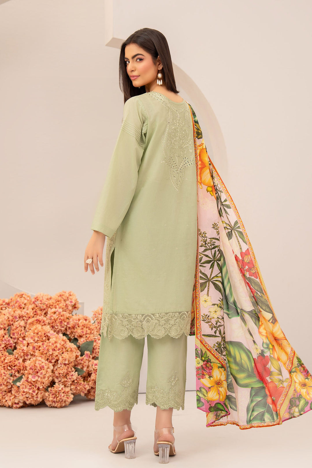 Seige Green Embroidered Suit 2 PC - SH00094