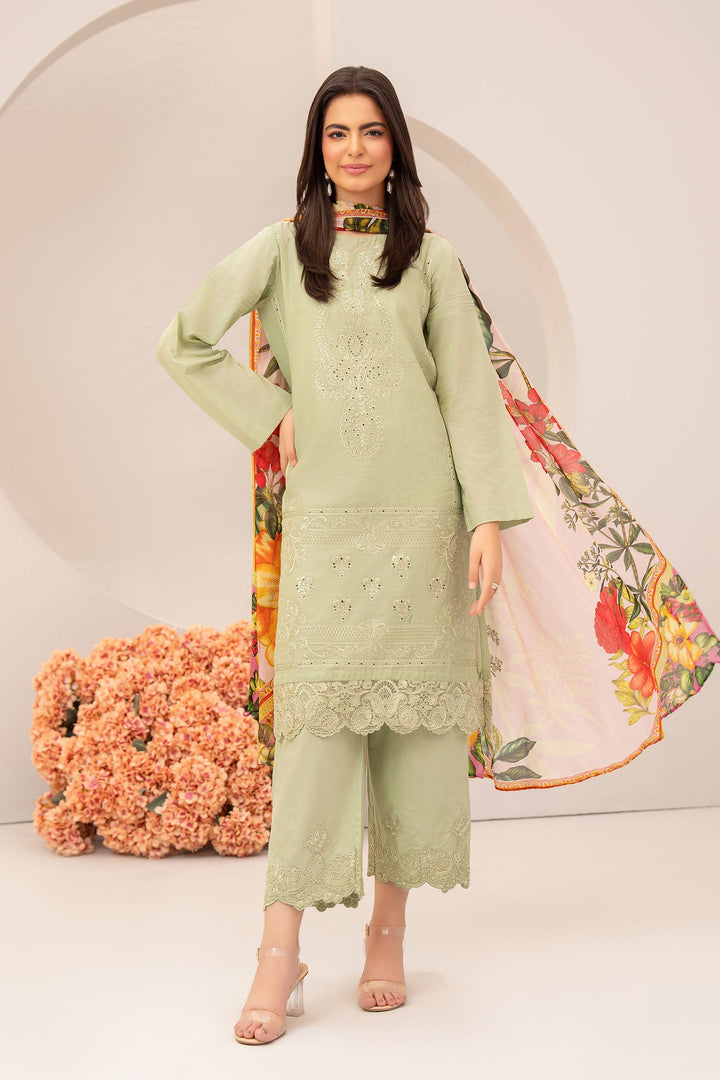 Seige Green Embroidered Suit 2 PC - SH00094