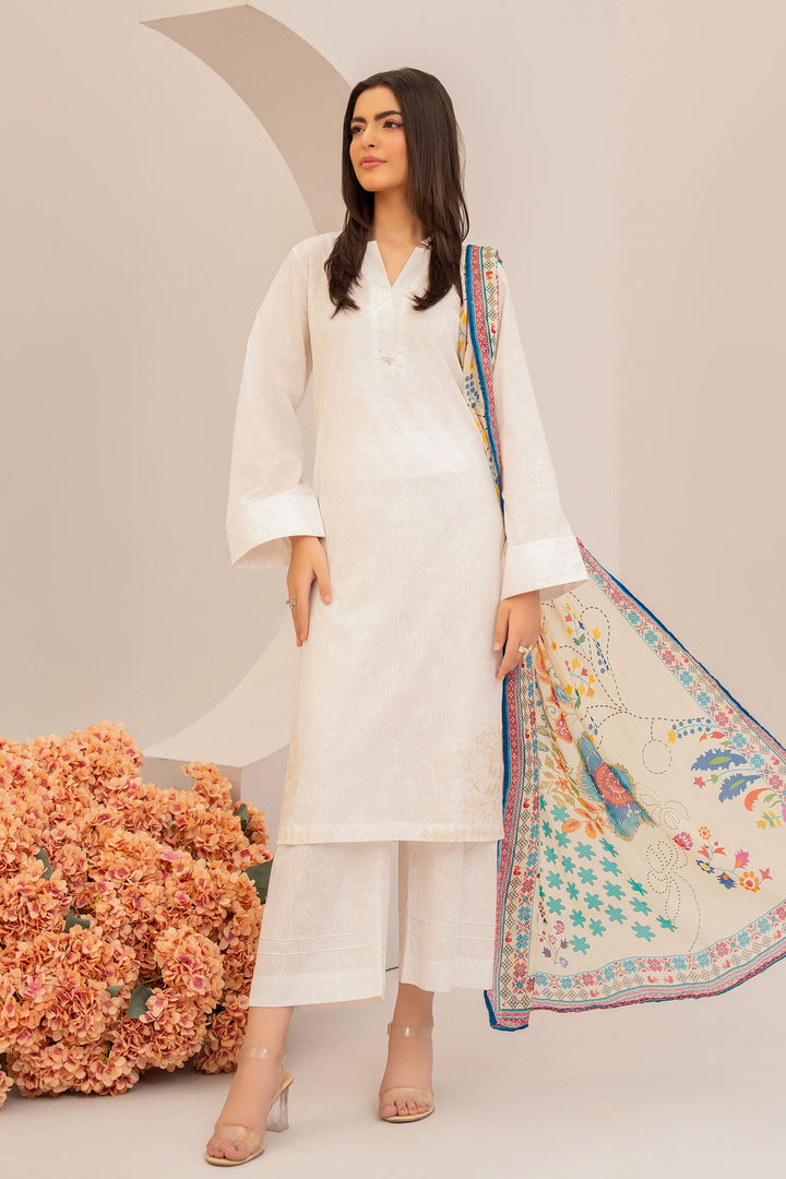 Luminous White  Screen Printed Embroidered Suit 2 PC - SH0278