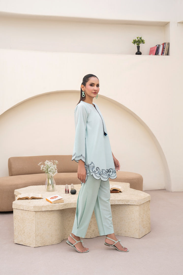 Aqua Embroidered 2pc