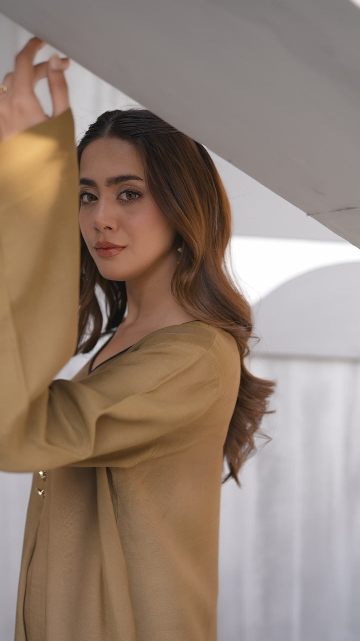 Tobacco Solid Raw Silk 2pc Suit
