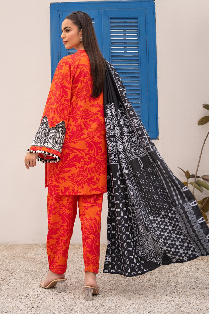 Orange Digital & Embroidered Print Khaddar 2 PC Suit