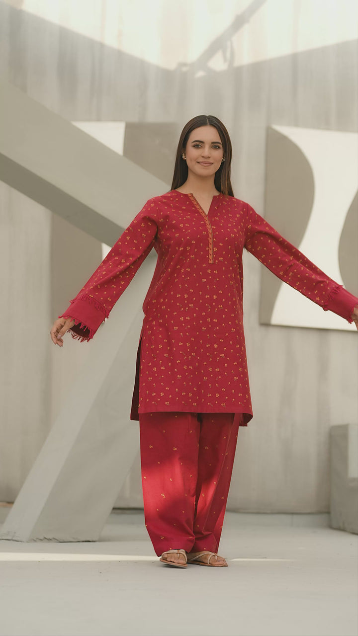 Maroon Embroidered khaddar 2pc