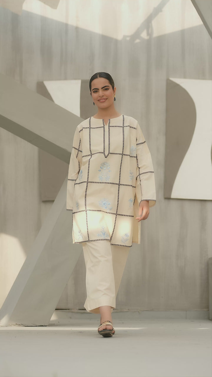 Off-White Hand Printed Shawl