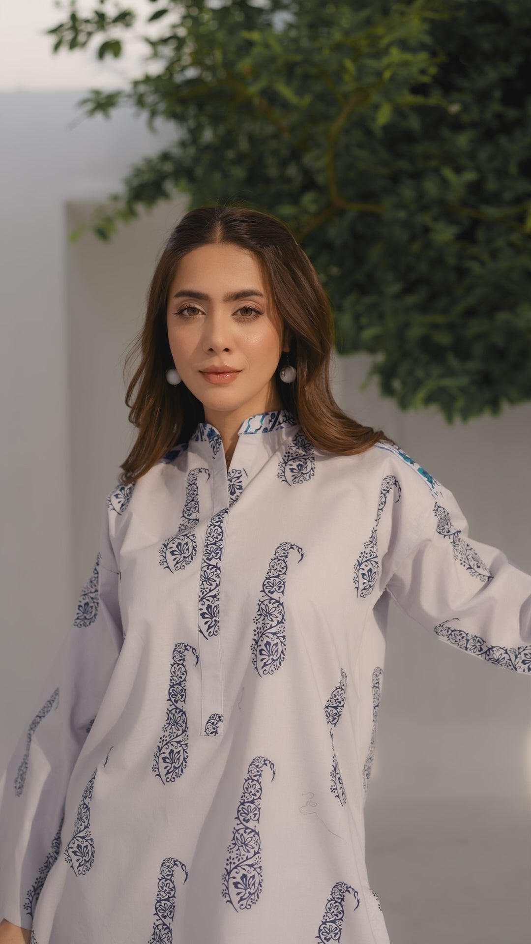 Grey Hand Print Cotton 2PC Suit