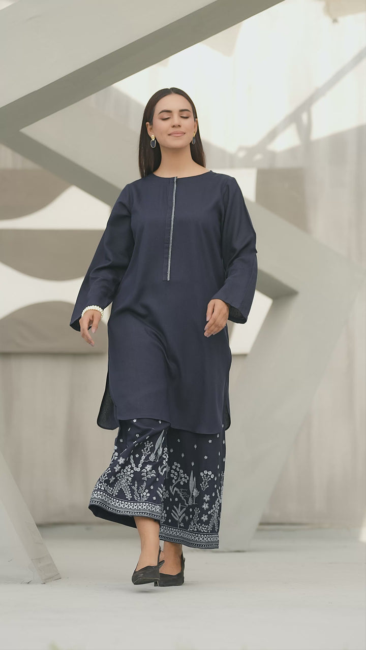 Navy Hand Printed Shawl