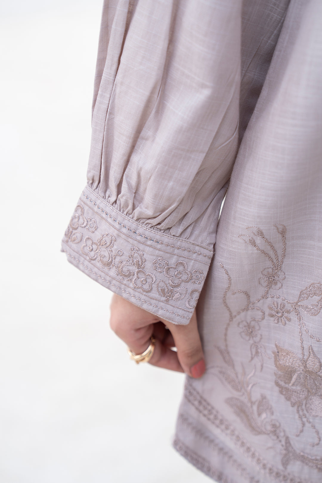 Beige Embroidery Slub by Slub 2PC Suit