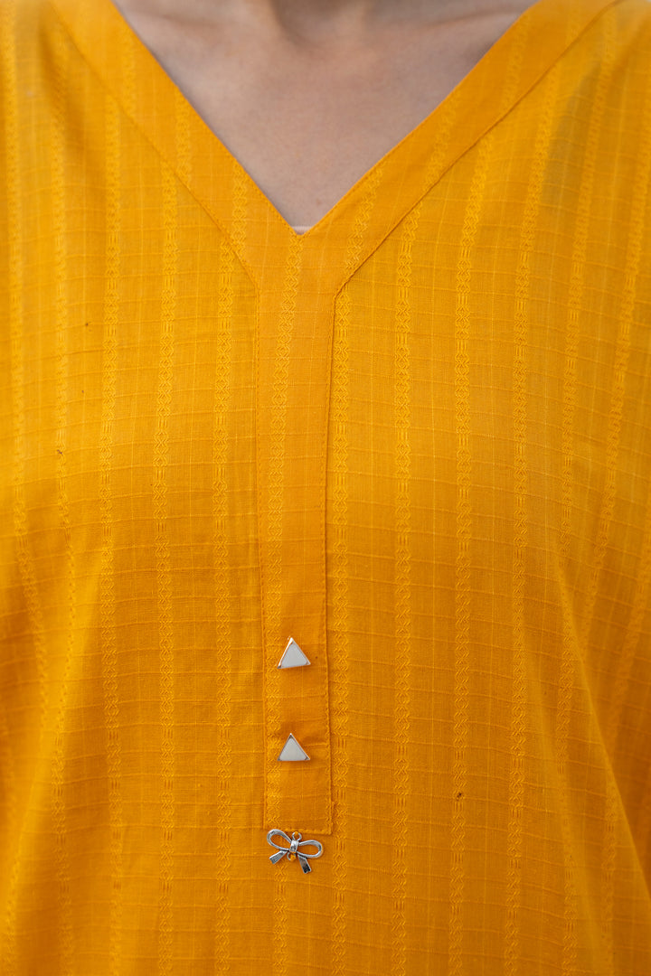 Mustard & White Slub by Slub | Cotton Embroidery 2PC Suit