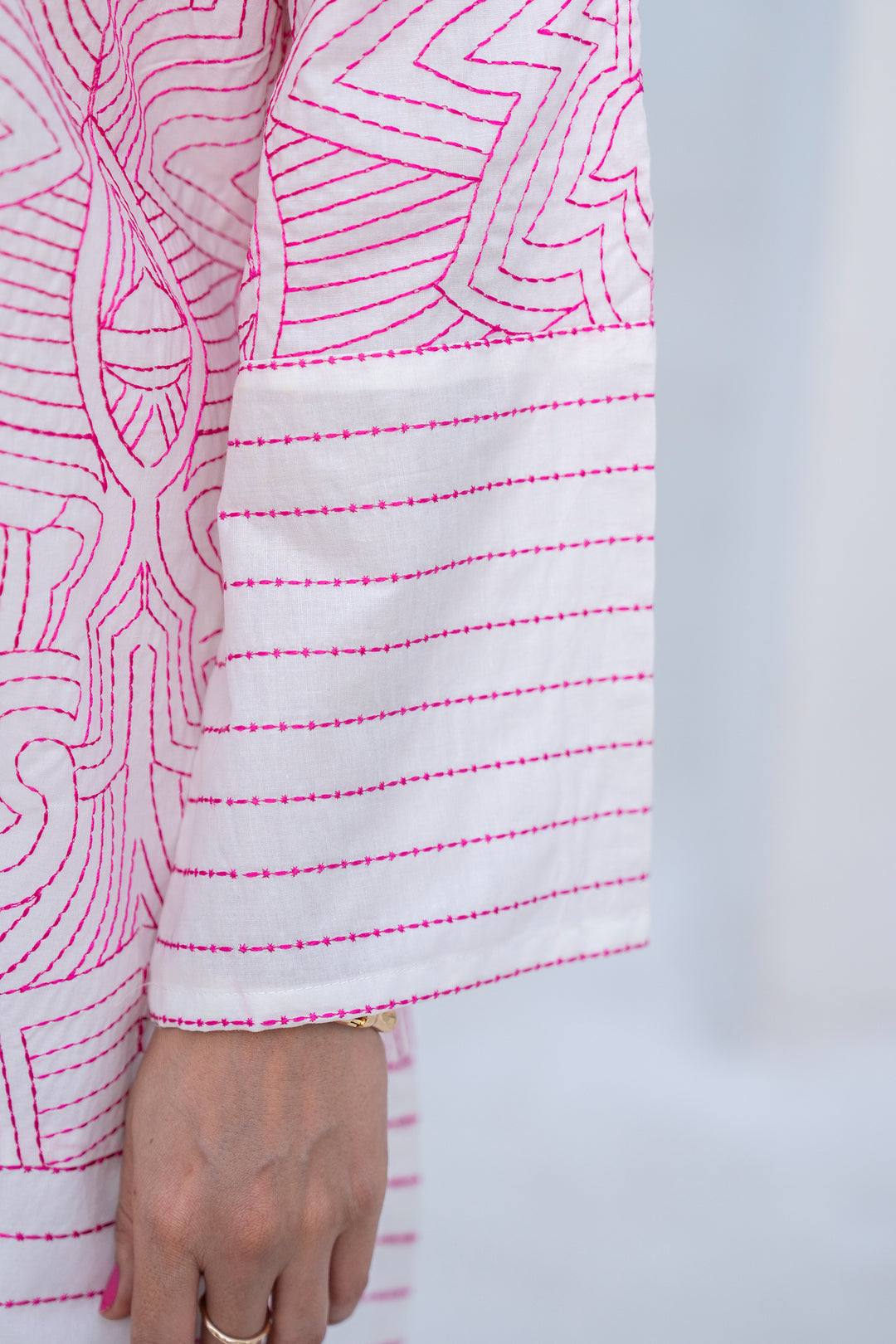White Plain Cotton Embroidery 2PC Suit