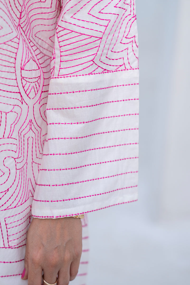 White Plain Cotton Embroidery 2PC Suit
