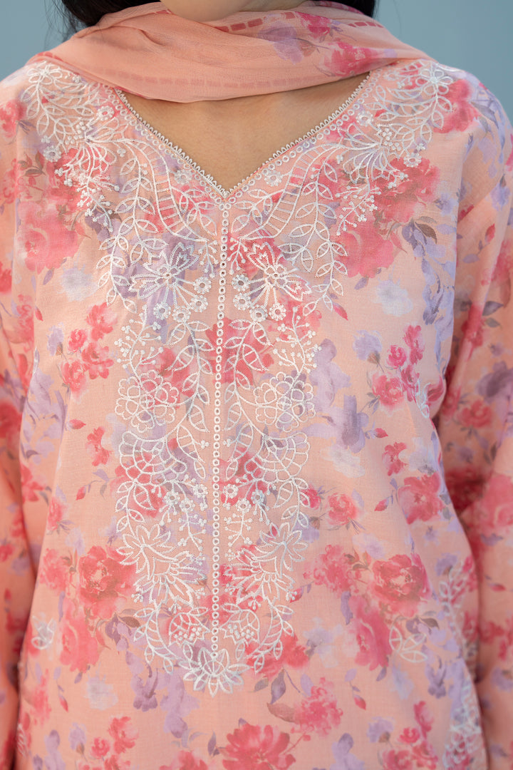 Peach Chikankari Suit 3PC Suit