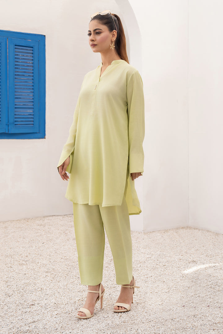 Apple Green Solid Raw Silk 2 Pc Suit