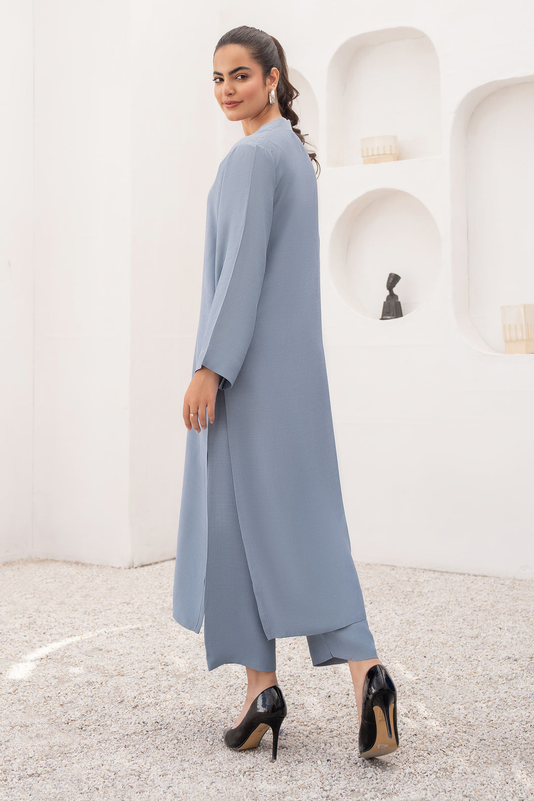 Steel Grey Solid Raw Silk 2 Pc Suit