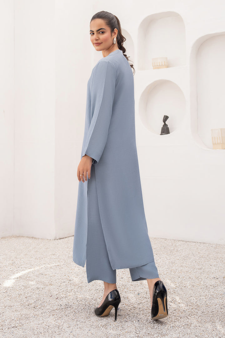 Steel Grey Solid Raw Silk 2 Pc Suit