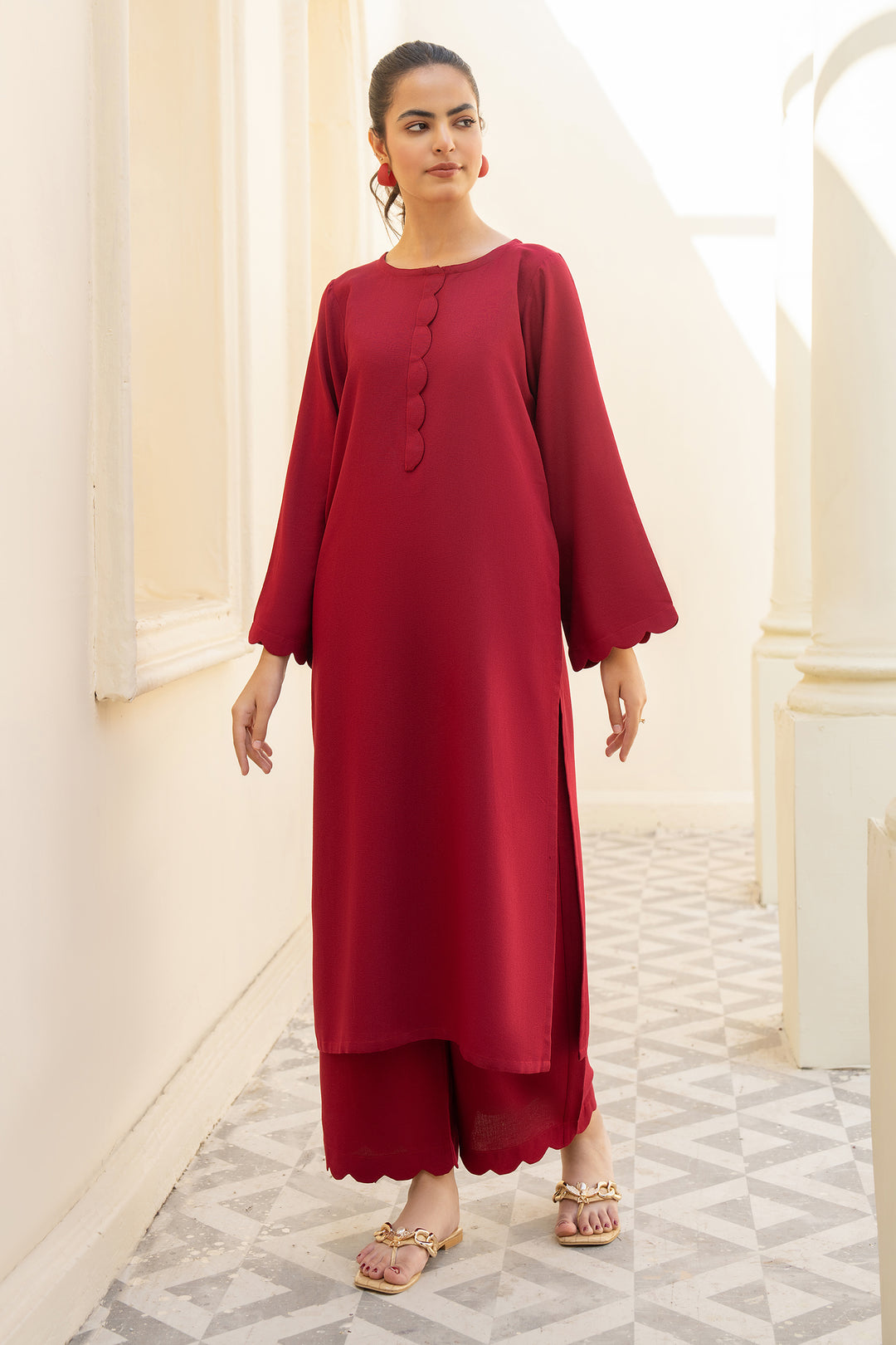 Maroon Solid Karandi 2 Pc Suit