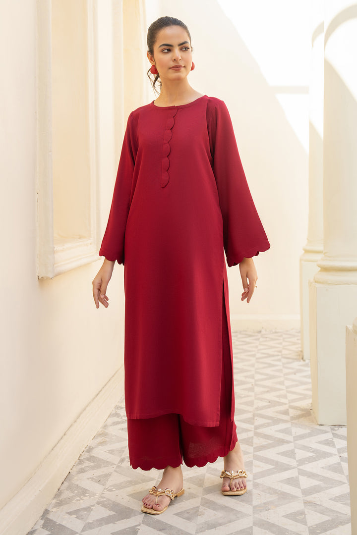 Maroon Solid Karandi 2 Pc Suit