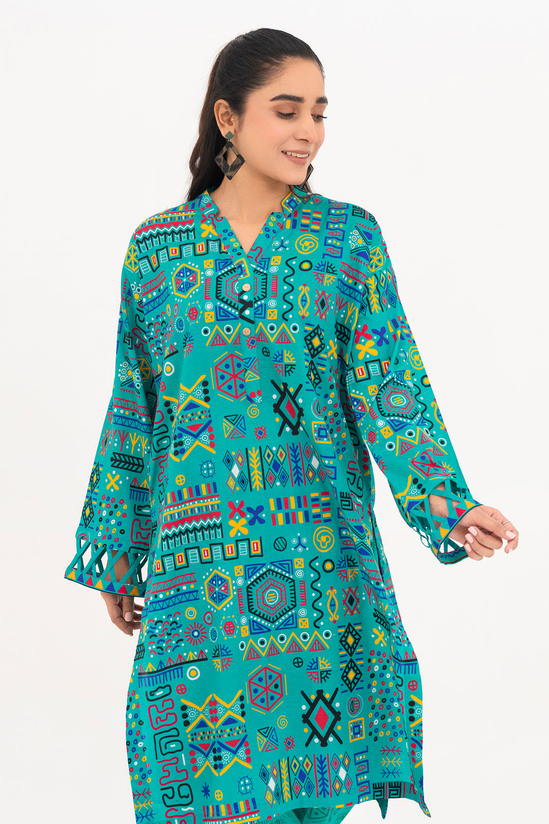 Turquoise Printed Ready to Wear - SH0286