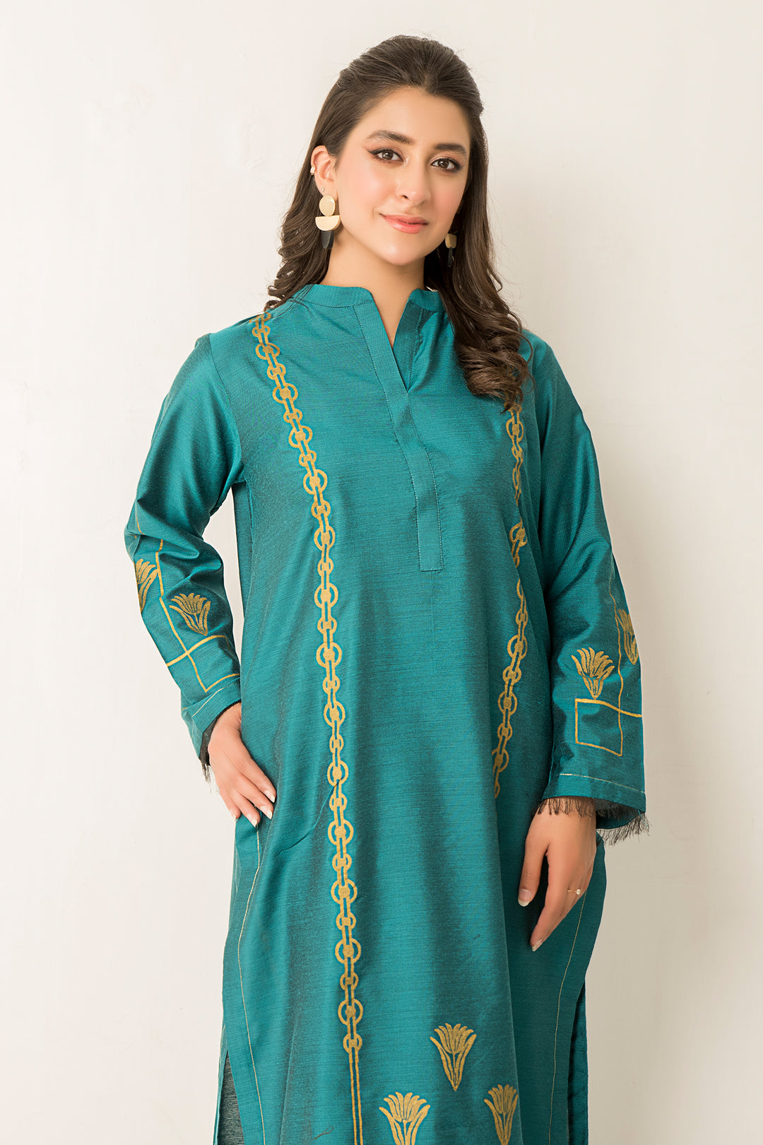 Sea Green Block print Ready To Wear Shirt Trouser - SH0274