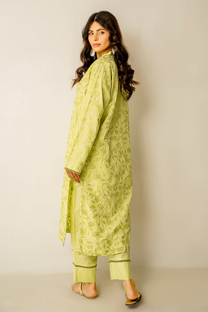 Lemon Green Embroidered Ready To Wear Shirt Trouser - SH0325