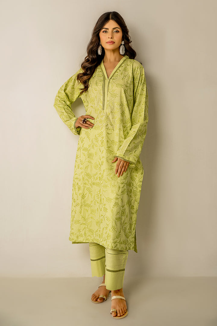 Lemon Green Embroidered Ready To Wear Shirt Trouser - SH0325