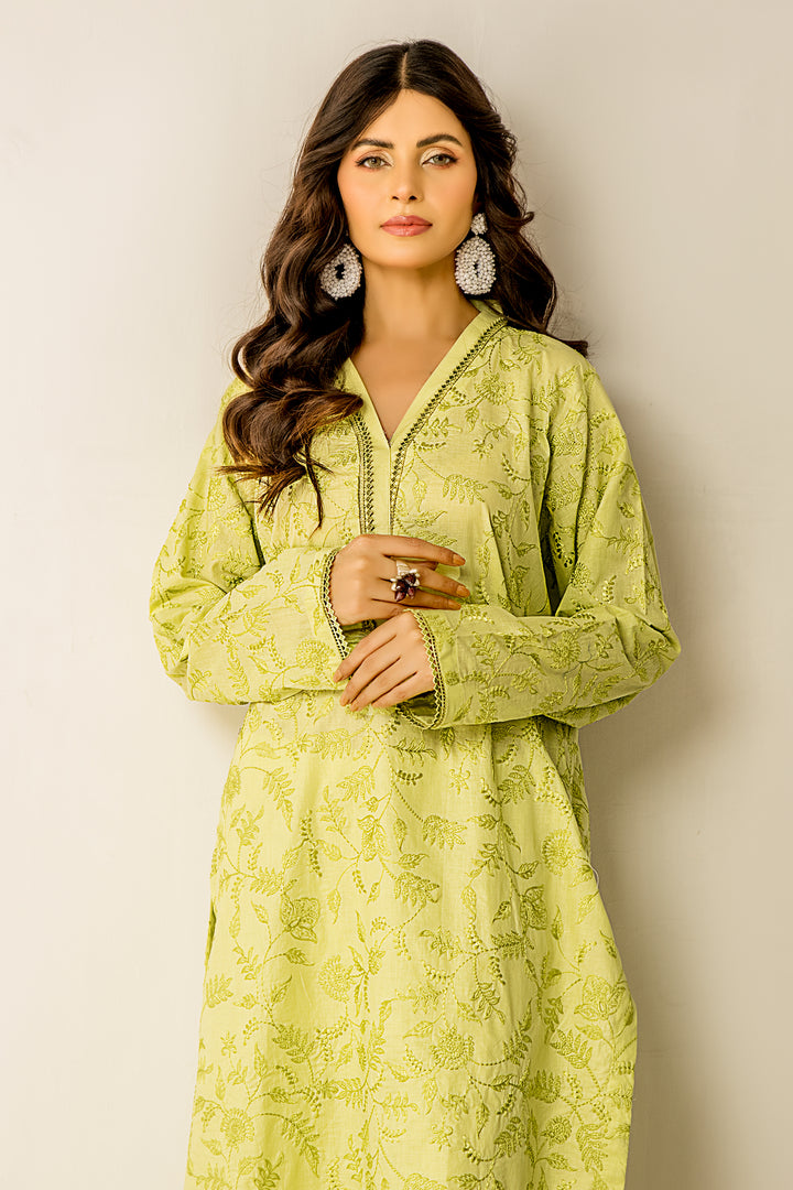 Lemon Green Embroidered Ready To Wear Shirt Trouser - SH0325