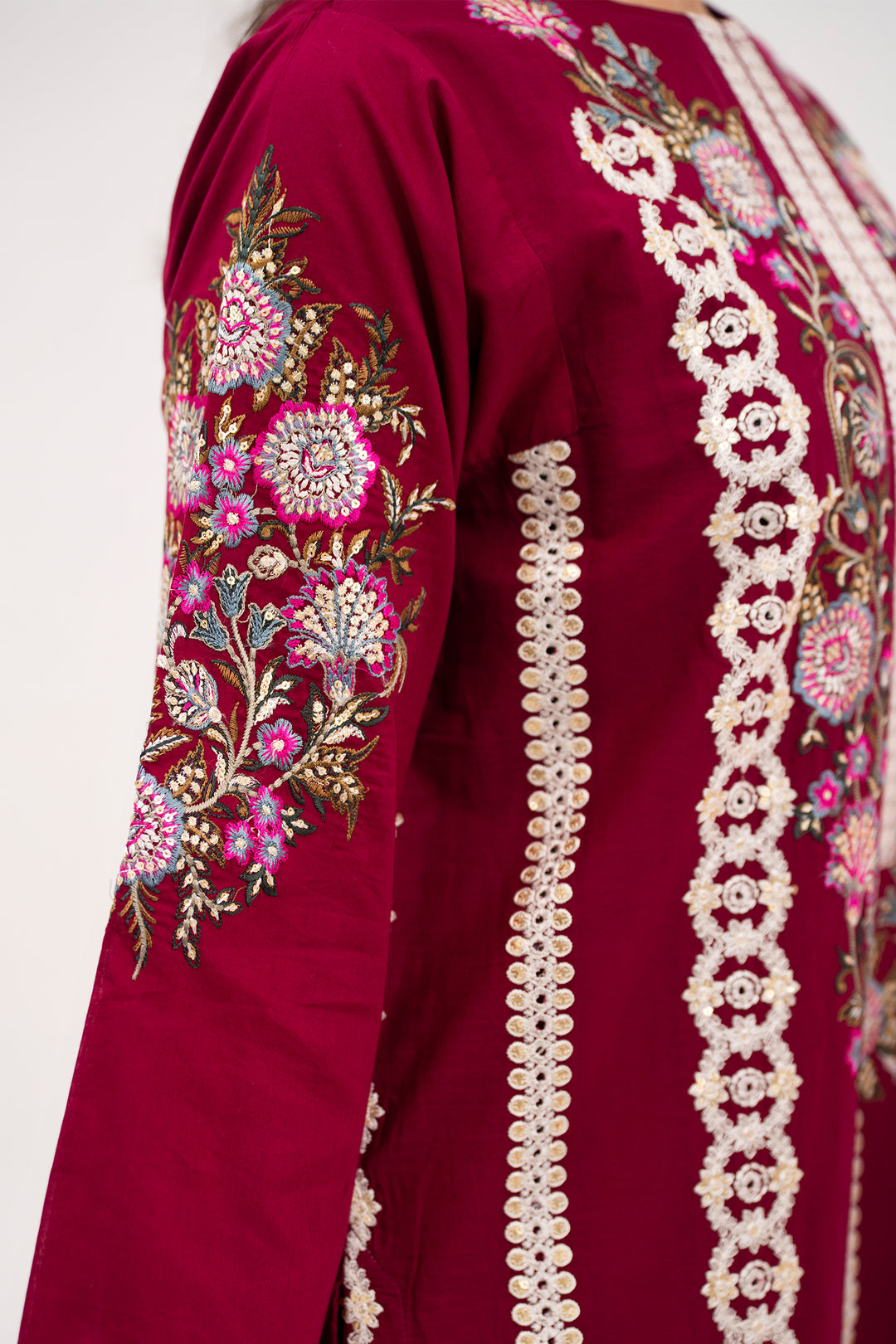 Maroon Embroidered  Ready To Wear Shirt Trouser - SH0093