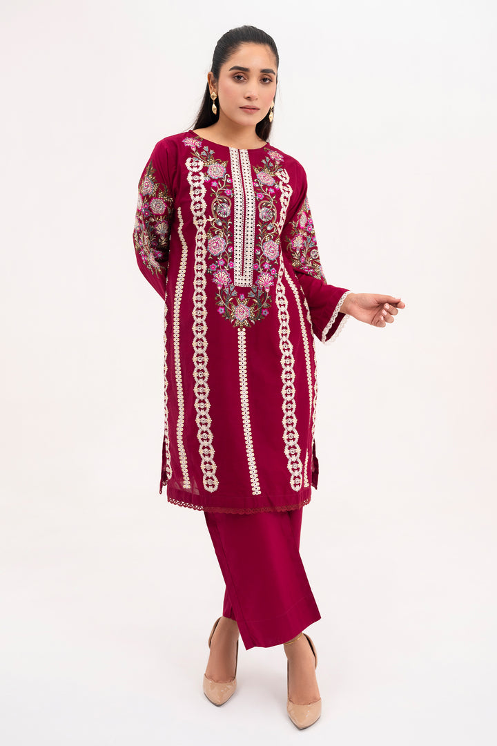 Maroon Embroidered  Ready To Wear Shirt Trouser - SH0093