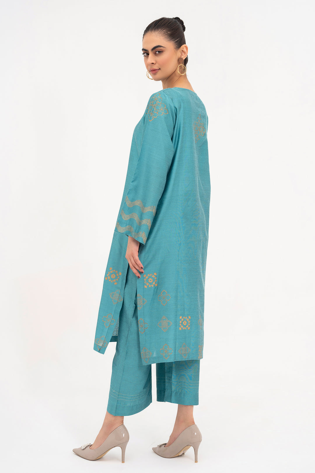 Cyan Block print Ready To Wear Shirt Trouser - SH0329