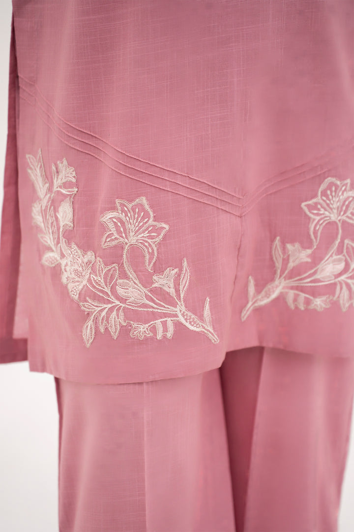 Dusty Pink Embroidered Ready To Wear Shirt Trouser - SH0306