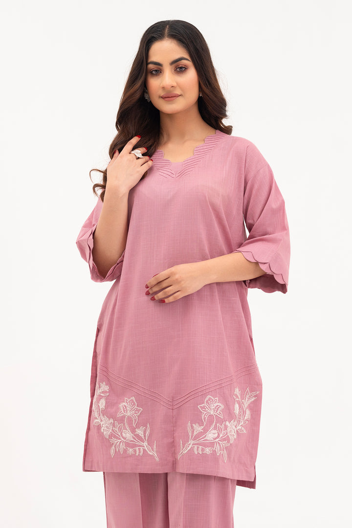 Dusty Pink Embroidered Ready To Wear Shirt Trouser - SH0306