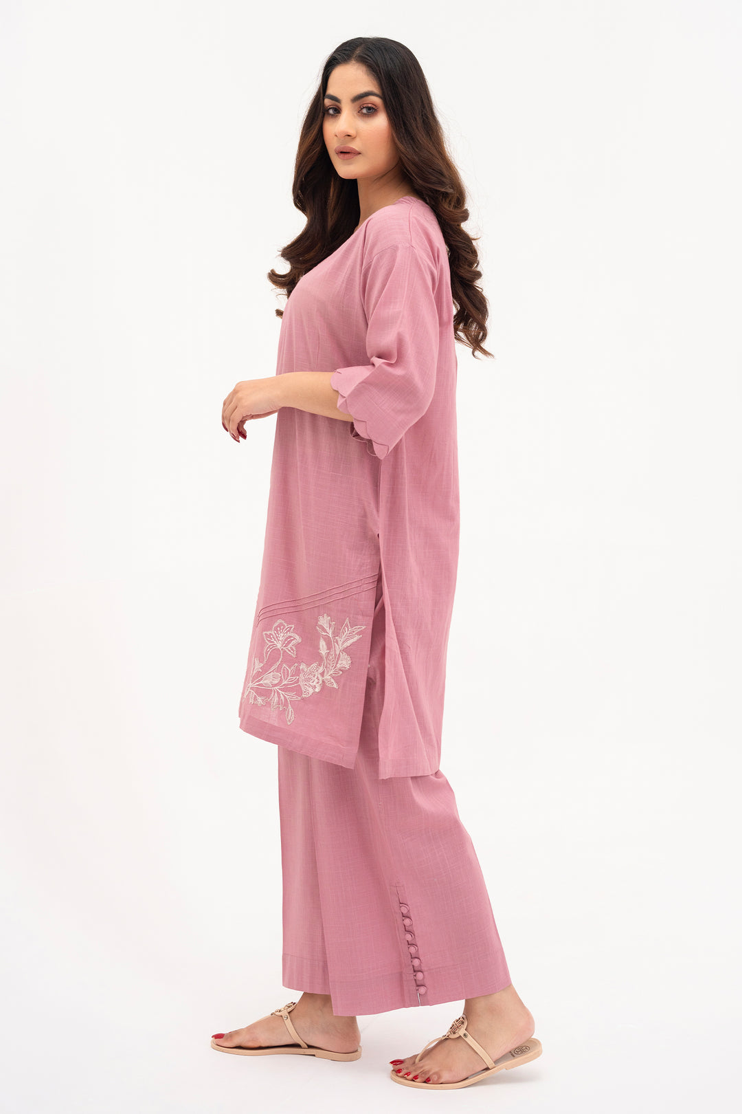 Dusty Pink Embroidered Ready To Wear Shirt Trouser - SH0306