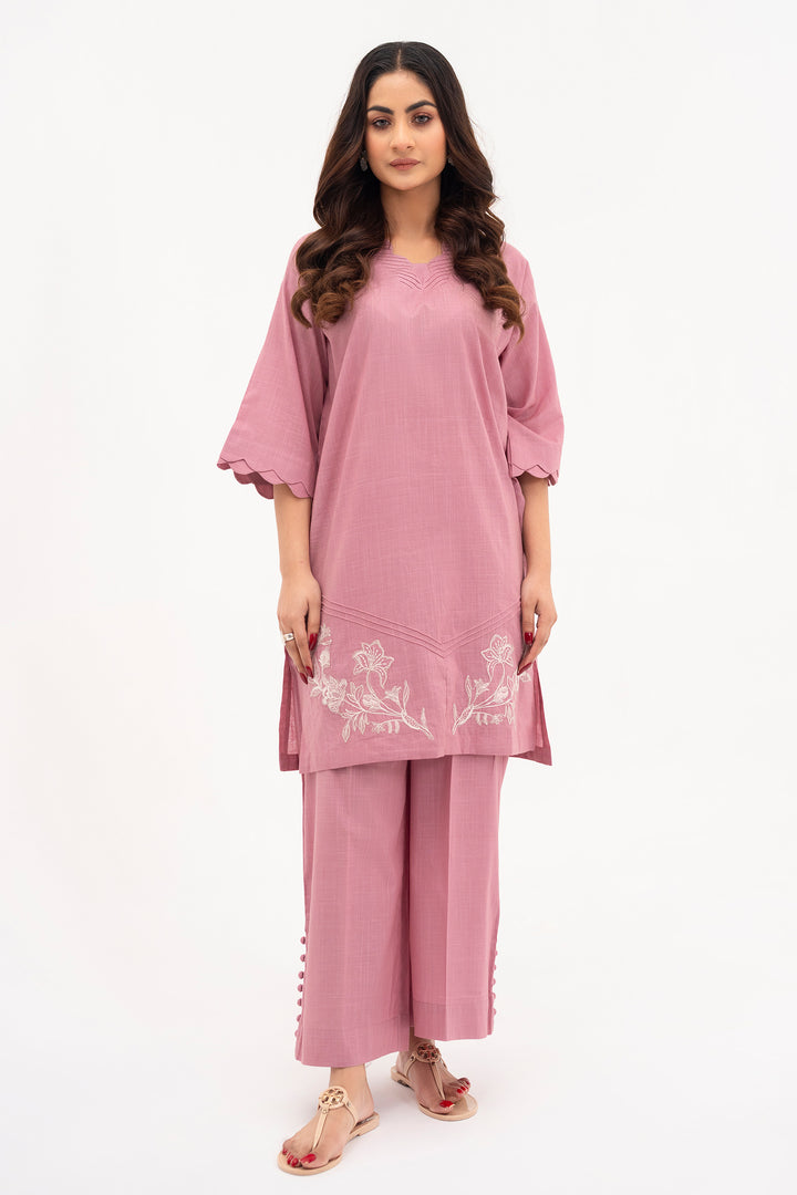 Dusty Pink Embroidered Ready To Wear Shirt Trouser - SH0306