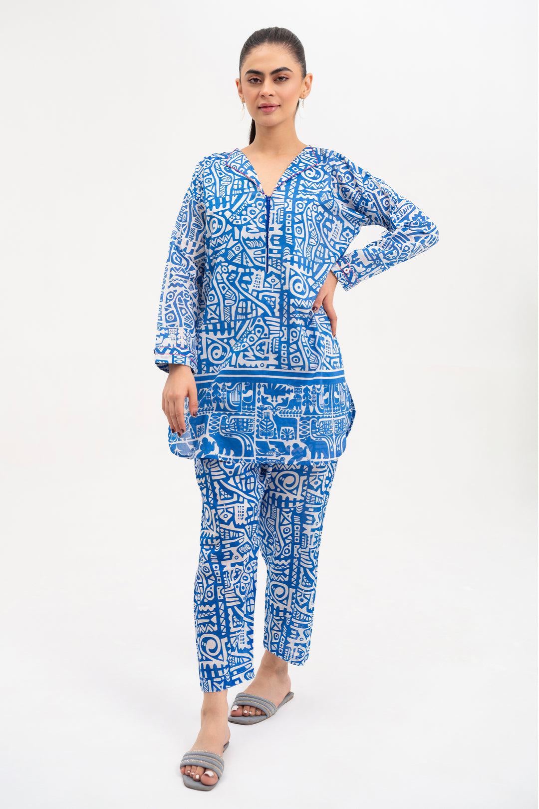 Blue printed Ready To Wear Shirt Trouser - SH0265