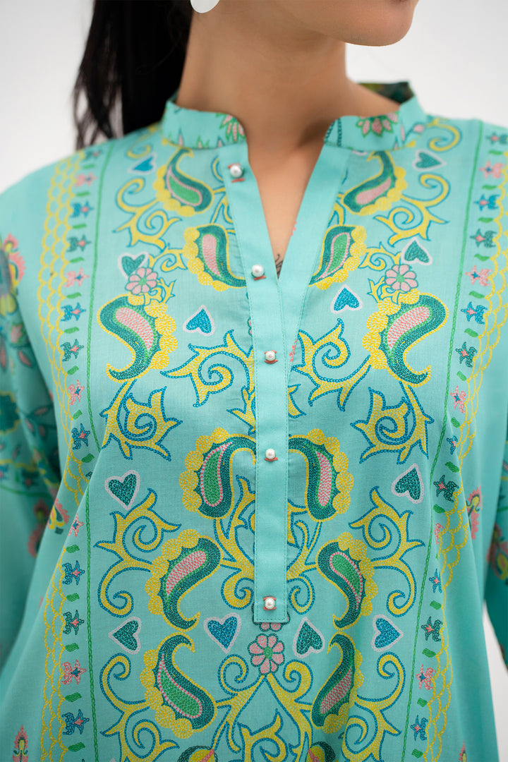 Turquoise Printed Ready to Wear - SH0091