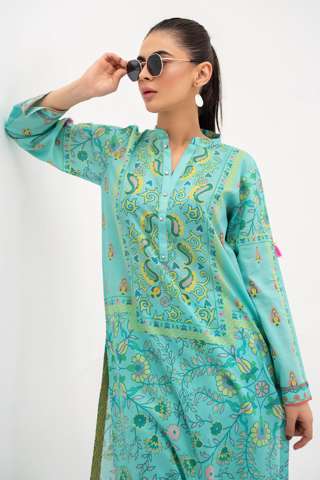 Turquoise Printed Ready to Wear - SH0091