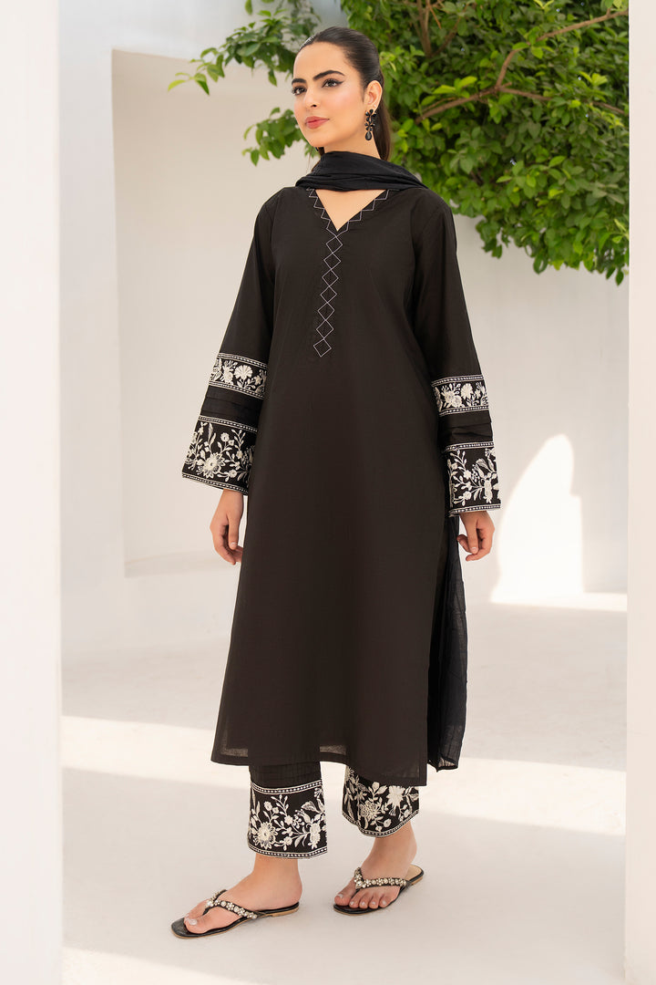 Black & White Embroidery Cotton Cambric 3pc Suit