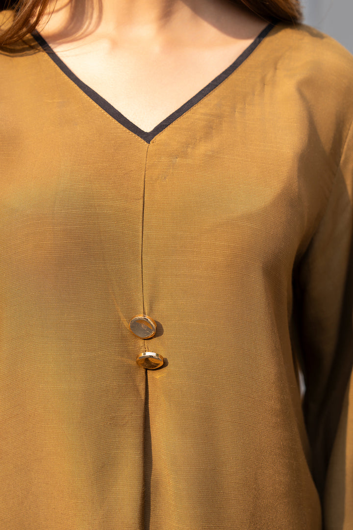 Tobacco Solid Raw Silk 2pc Suit